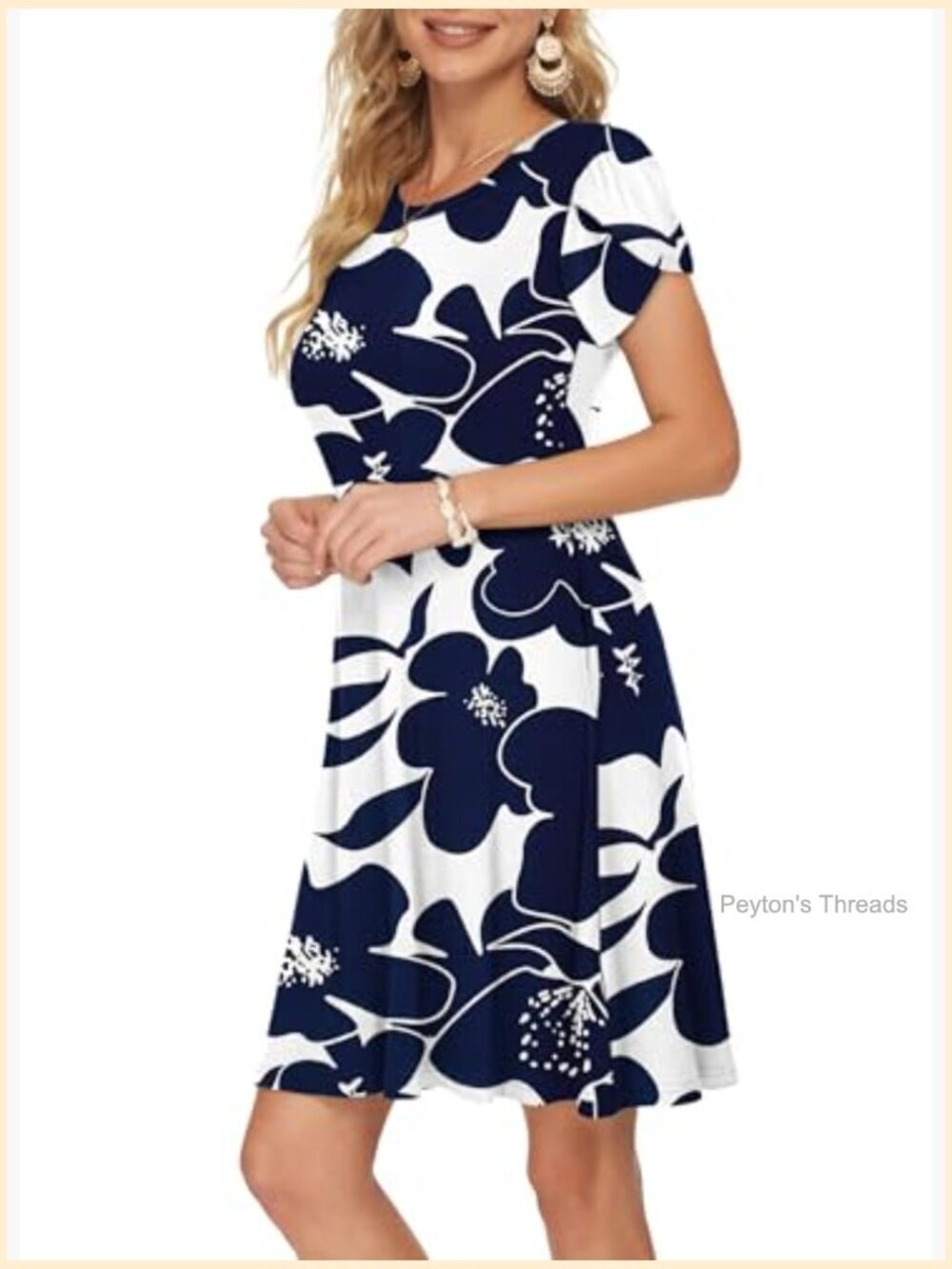 Casual T-Shirt Dress with Petal Sleeves and Pockets - Picture 2 of 5